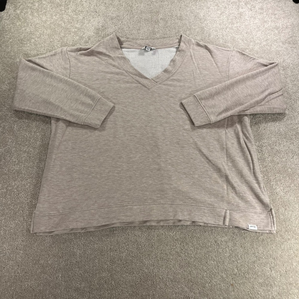 Orvis Sweatshirt Womens XXL Tan V-Neck Modal Blend Long Sleeve‎ Relaxed
